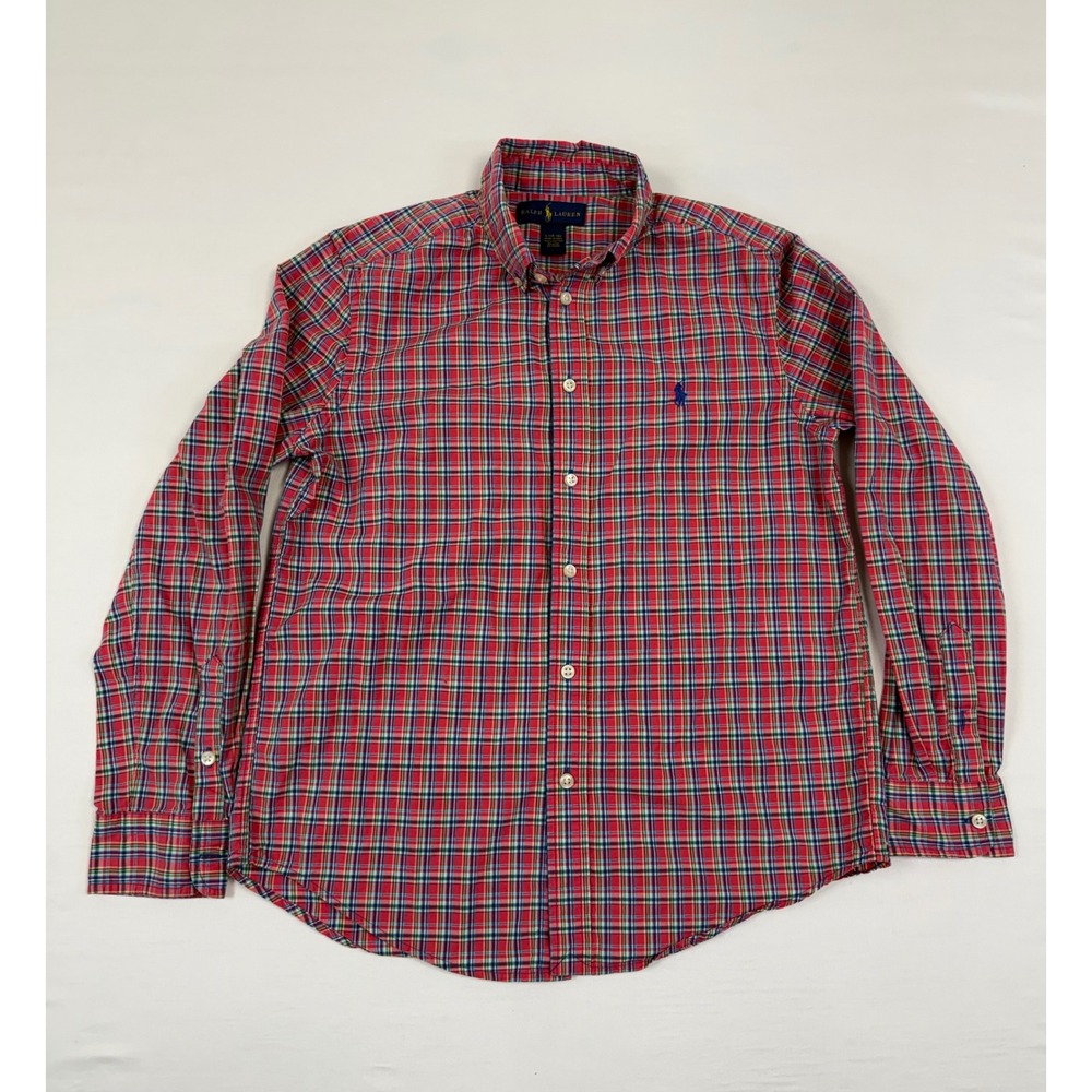 Polo Ralph Lauren Boys Large 14-16 Red Plaid Long Sleeve Button Down Shirt
